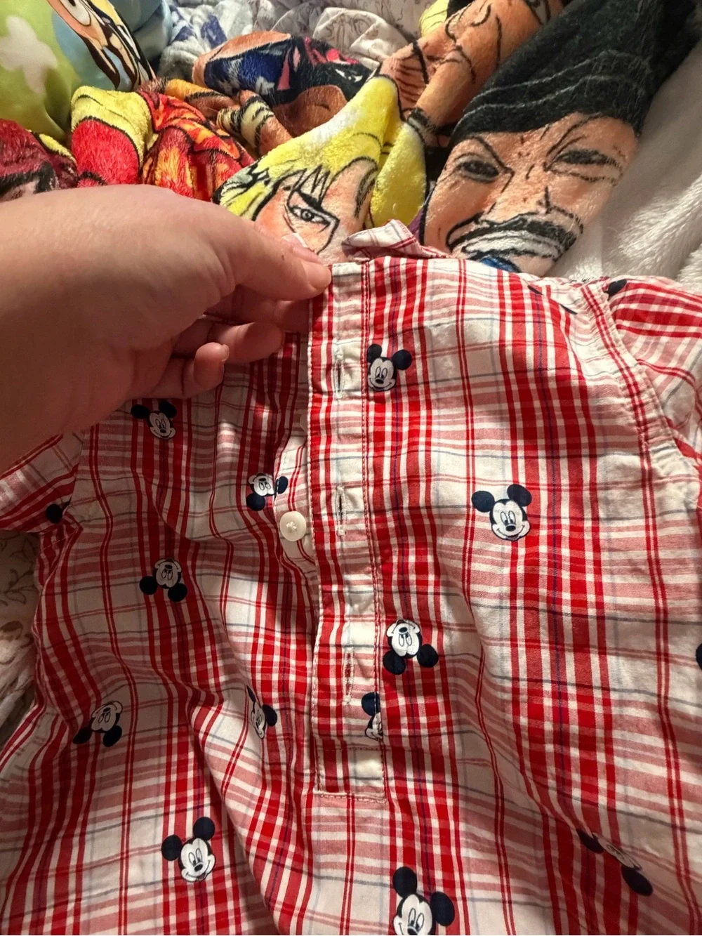 Old Navy Red and White Plaid Mickey Mouse One-Piece Bodysuit